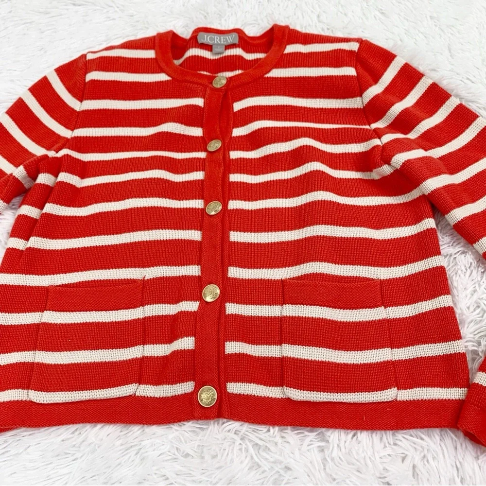 J Crew long sleeve Emilie sweater lady jacket in stripe  patched pockets‎